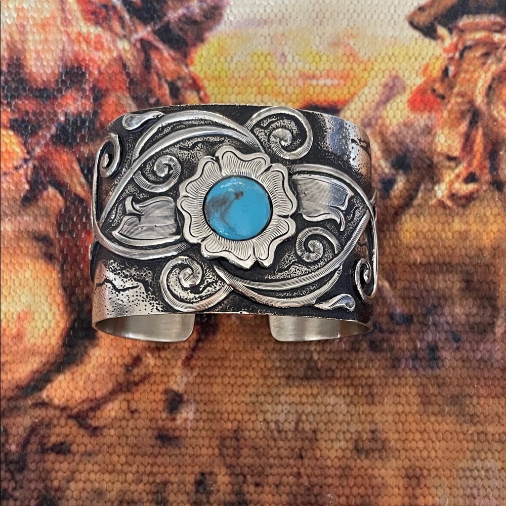 Montana silver flower cuff.
